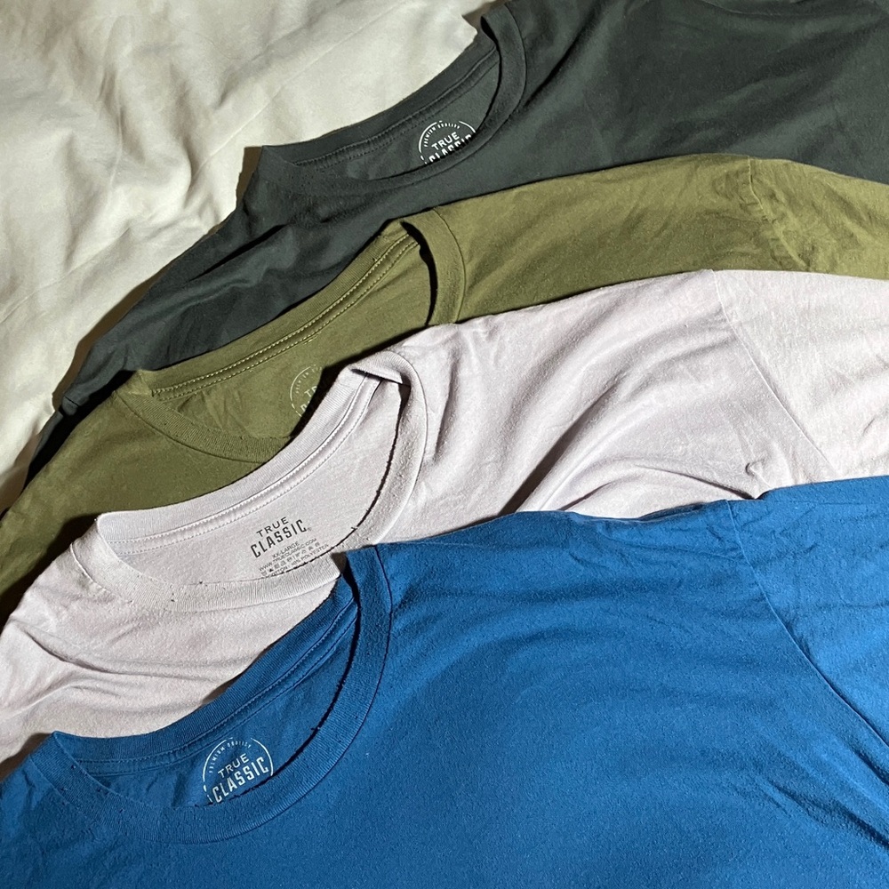 True Classic Short Sleeve Tees 4 pack bundle - Blue, Light Gray, Olive, Gray XXL